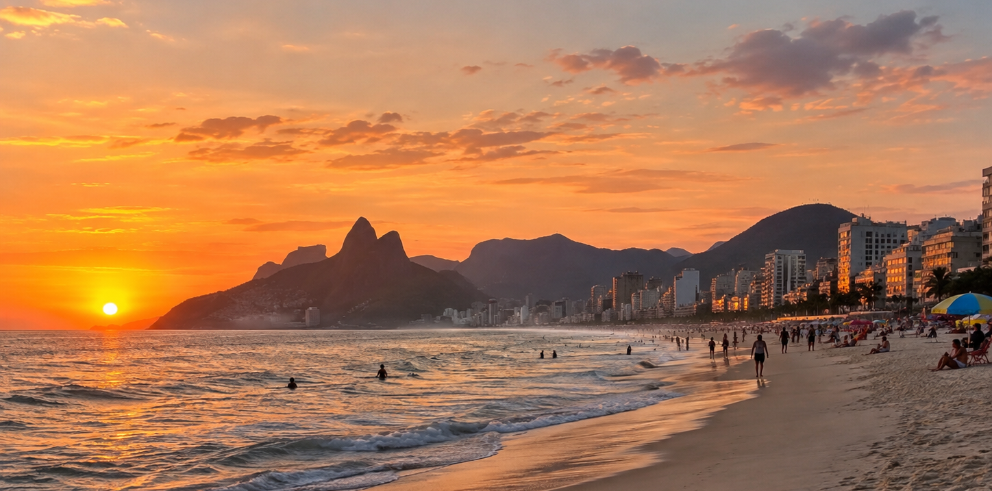 Copacabana beach at sunset in Rio de Janeiro